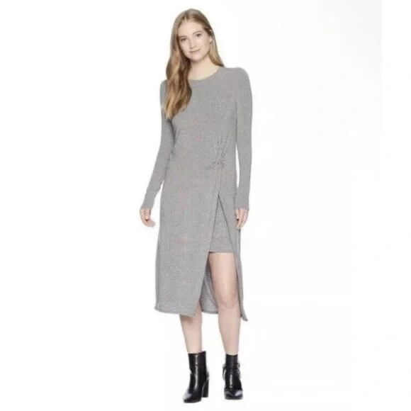 BCBG Maxazria Twist Front Midi Long Sleeve Dress Womens‎ Size XXS Heather Gray - Picture 2 of 16